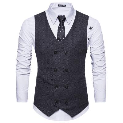 Mùa thu mới cho nam áo len đôi ngực phù hợp với nam thẳng giản dị màu sắc trẻ trung vest retro - Áo vest cotton