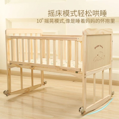 Crib folding baby bed childrens crib newborn multifunctional side bed European solid wood splicing large bed