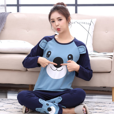 Bộ đồ ngủ dài tay mẹ mm plus, béo mập xuân thu xuân thu toàn cotton nhuyễn cộng 200 catties cotton rộng rãi size hè l nữ - Pyjama