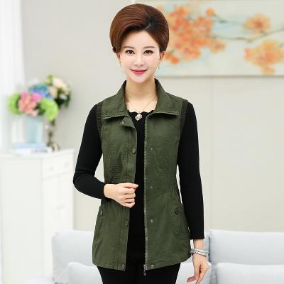 Áo vest nữ mùa xuân mới cho phụ nữ trung niên và cao tuổi Áo ghi lê mỏng cho nam trung niên áo khoác cotton ngắn - Áo vest