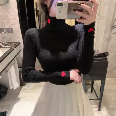 Van Gogh 2021 spring new high-neck bottoming shirt women's inner thickened love embroidery wild slim-fit knitted sweater