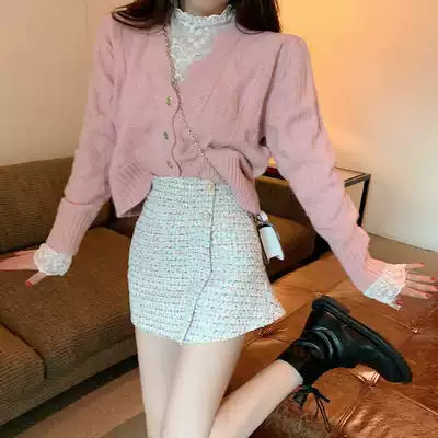 Van Chy 2021 New sweet wave pattern French style foreign pie loose short long sleeve sweater coat women fashion set