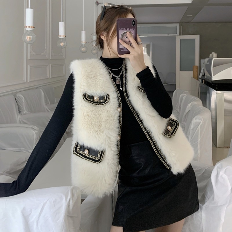 Sanskrit fox fur waistcoat 2022 autumn winter new Korean version loose with short vest fur coat grass jacket female young