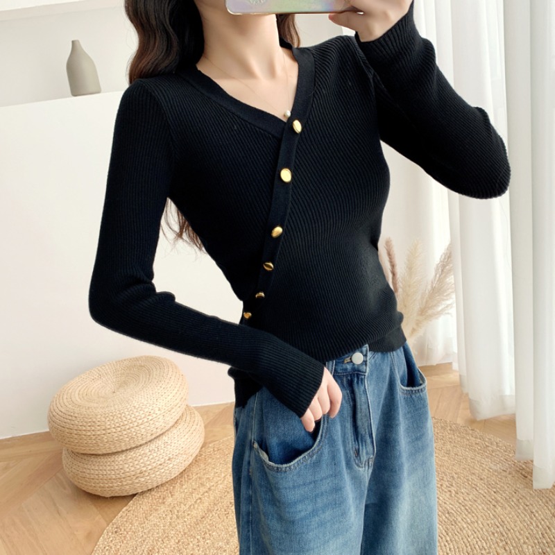 Sanskrit 2022 new V neckline knit undershirt woman in spring for a Han version of a long sleeve 100 lap sweaters