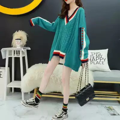 Van Gogh lazy wind sweater women's pullover loose outer wear deep v spring and autumn 2021 new Korean version of all-match top