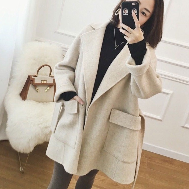 Vanhee new double-sided cashmere coat women's winter Korean version loose medium and long version of the small man cape wool coat