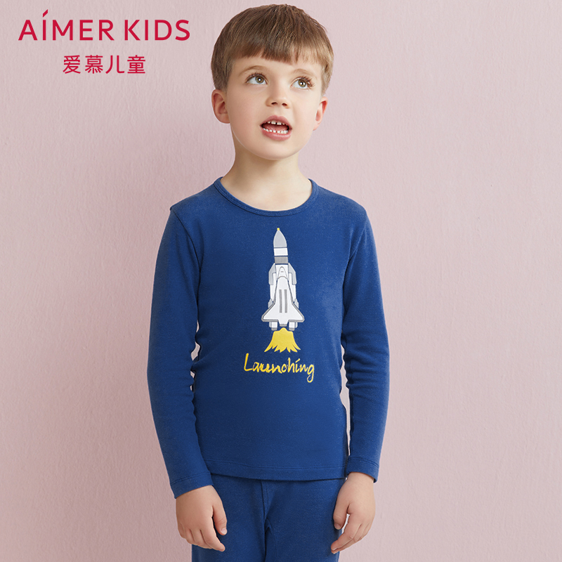 AIMER Children warm sun new single layer round neck long sleeve top boys medium thick heating jacket AK2720331