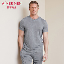 Mr. Aimu Sleep Home Mens V-neck Short Sleeve Top Cotton Pajamas NS41B861