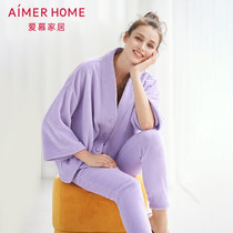 Aimu home counter coral warm Velvet Lady long sleeve split thick autumn winter home set AH460551