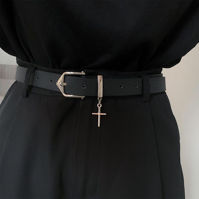 Belt Women's High Street Design Cross Decorative Jeans Belt Versatile Trendy Stylish Student Male Black Belt