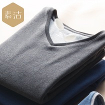 Silk De velvet thermal underwear Mens constant temperature heating cotton sweater winter thickened V-neck autumn pants autumn pants suit