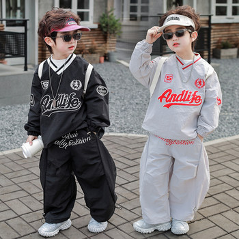 Boys' Suit Children's 2026 New Spring Outfit Baby Girl American Retro Biker Baseball Jacket Sweatshirt Two-Piece Set Trendy