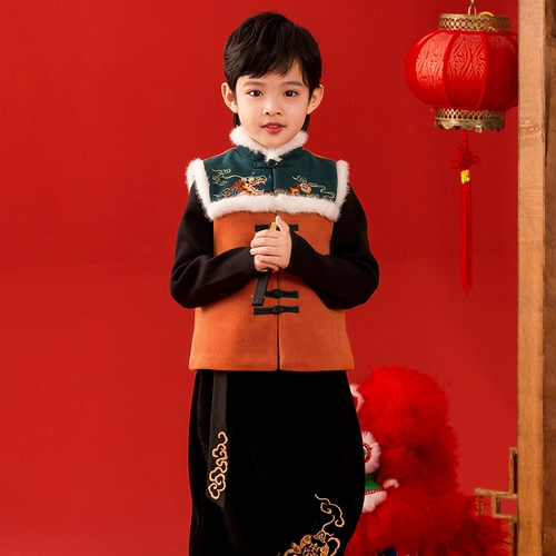 Зимний костюм мальчика цветочника, детское ханьфу, одежда для мальчика, китайский стиль