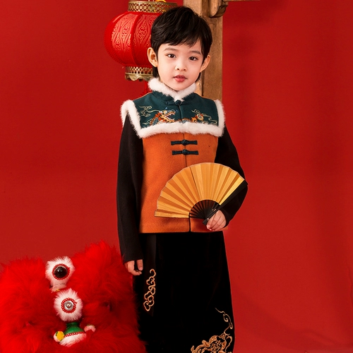 Зимний костюм мальчика цветочника, детское ханьфу, одежда для мальчика, китайский стиль