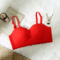 Large red underwear womens small breasts gather thin and no steel ring No marks sexy Ben life marries bra suit bra