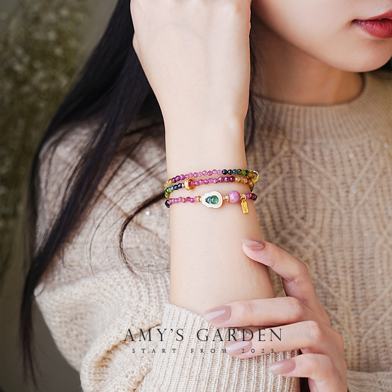 Amy's Garden Original Colorful Tourmaline Bracelet for Women, New Chinese Style Gourd Stacked Bracelet, Gift for Best Friend
