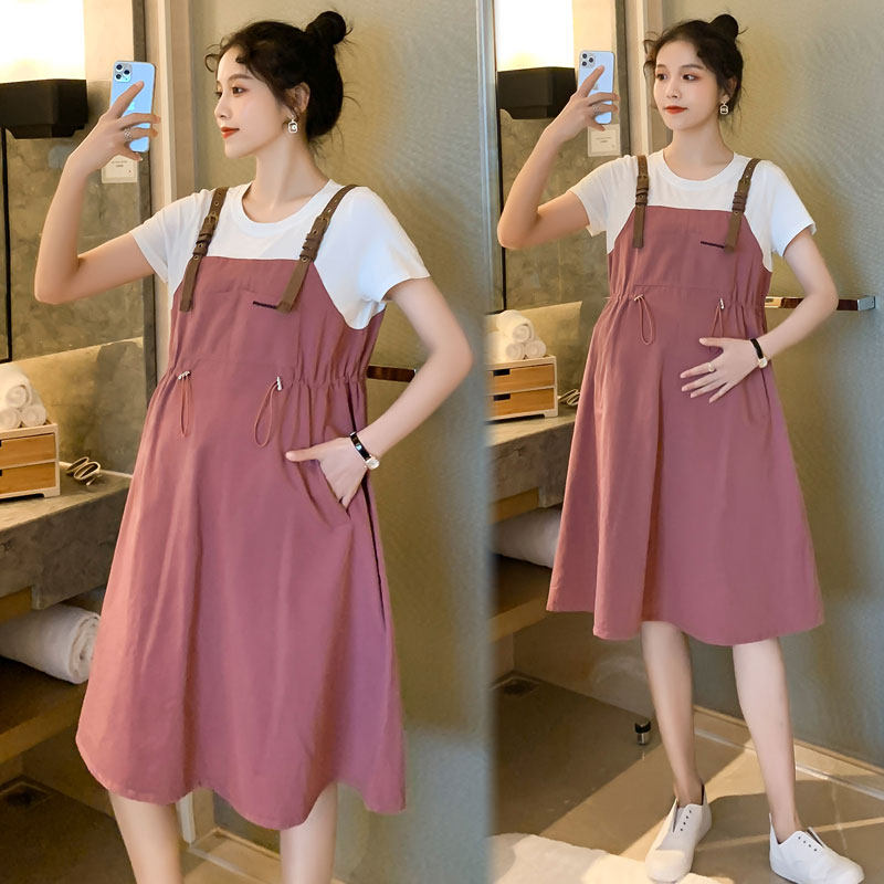 Radiation-proof maternity dress Pregnant Clothes Computer Belly pockets Sling Summer summer work Two sets of ocean dress surges