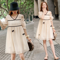 Radiation-proof maternity dress clothes computer belly sling summer summer work pregnant women dress with dress V collar