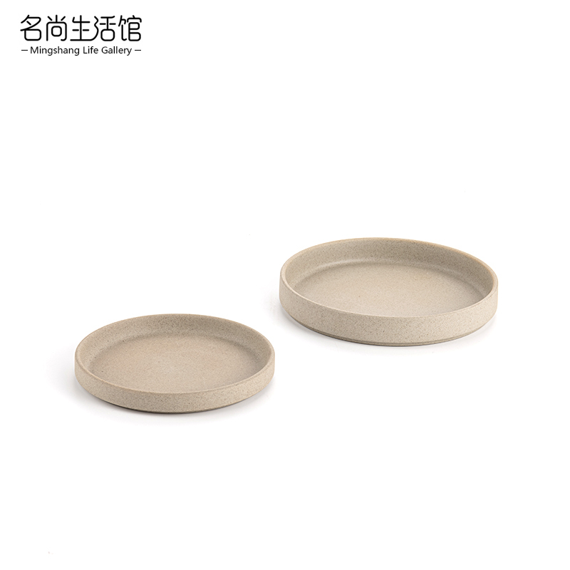 Original Earth-Colored Coarse Pottery Flat Plate for Sashimi and Steak, Restaurant Serving Plate, Straight Plate, Ceramic Unglazed Western-Style Plate