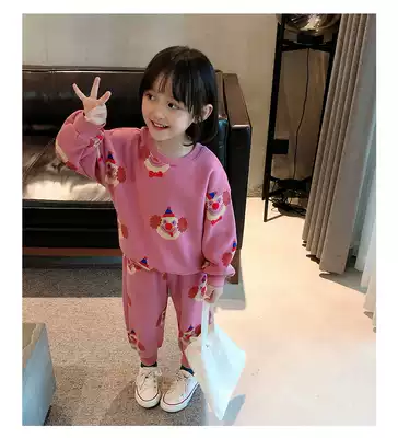 2020 autumn and winter new cartoon printing small and medium girls thick T-shirt set baby plus velvet two-piece set 6207