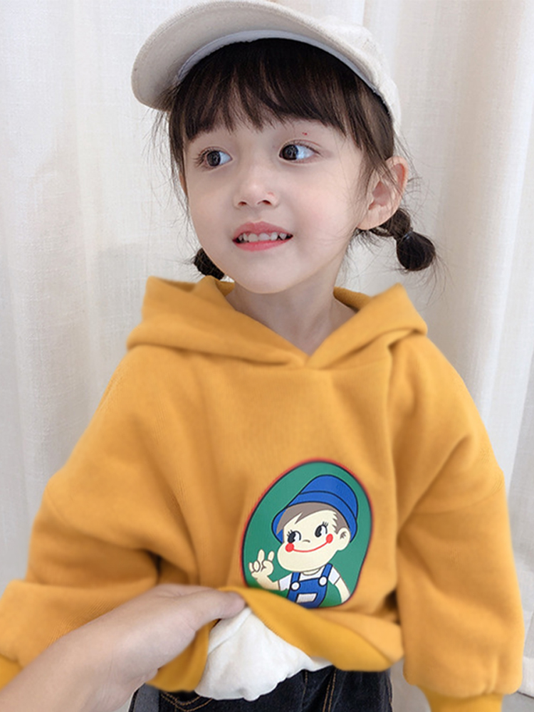 2021 autumn new cartoon casual thick cotton children Han Fan fashion plus velvet double-layer sweater tide 6116