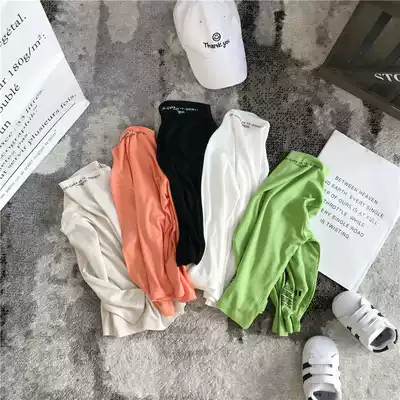 2021 autumn new high-neck children's T-shirt girls long-sleeved T-shirt letter printing bottoming shirt 5922