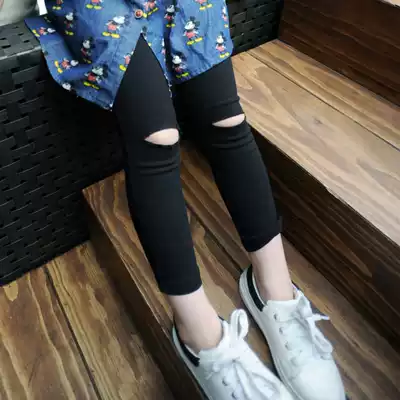 Children's clothing girls Autumn New Korean version of children's hole knee pipe pants ankle-length pants pants long pants 0230