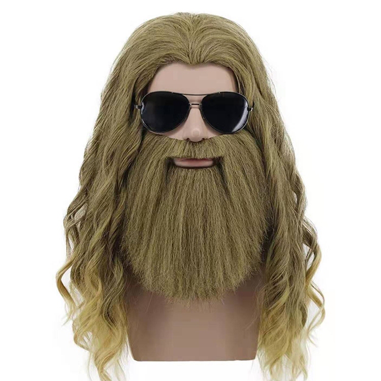 Anime Avengers Thor Cos Wig Beard Wig Caveman Full Set High-Temperature Fiber Golden Fat Thor Wig 4