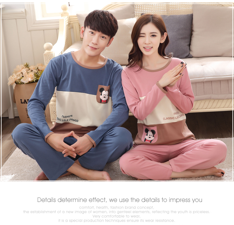 Phiên bản Hàn Quốc của cặp đôi đồ ngủ mùa thu nữ phù hợp với cotton dài tay mùa xuân và đồ ngủ mùa thu cotton dài tay dễ thương bộ jum đẹp
