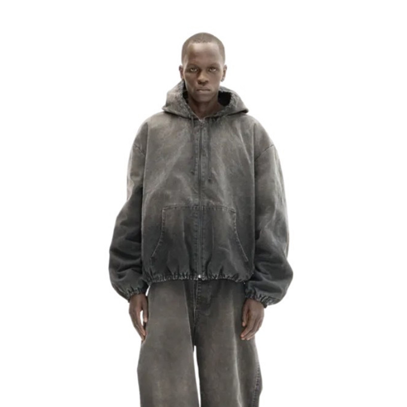 Yeezy Kanye Jc-09 Washed Vintage Denim Linen Cotton Trench Coat Zipper Jacket Unisex Trendy