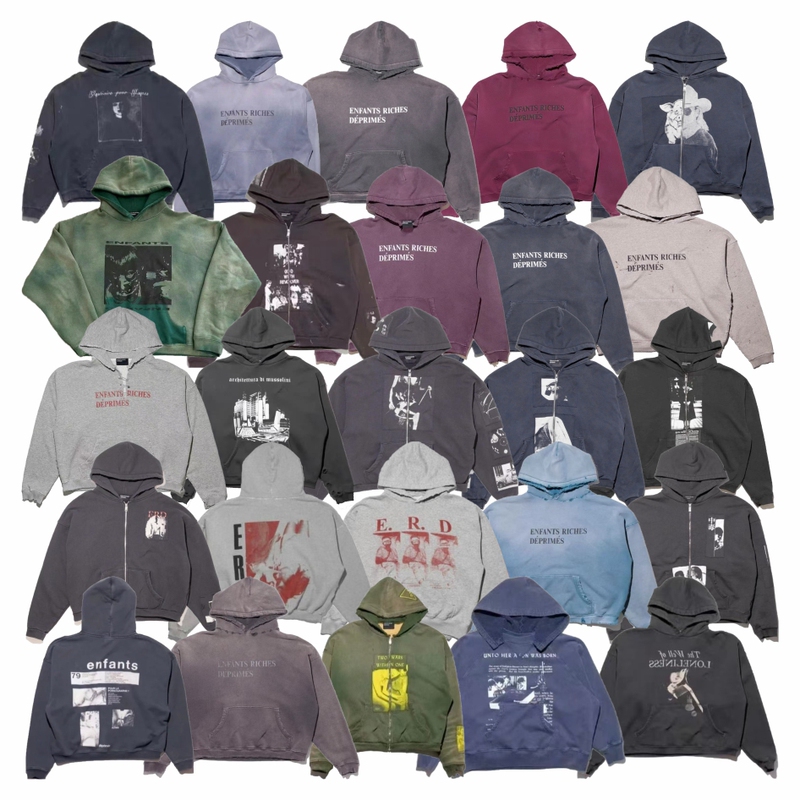 Erd Melancholic Rich Second-Generation American-Style Washed Vintage Printed Zipper Hoodie Sweatshirt for Men and Women Trendy