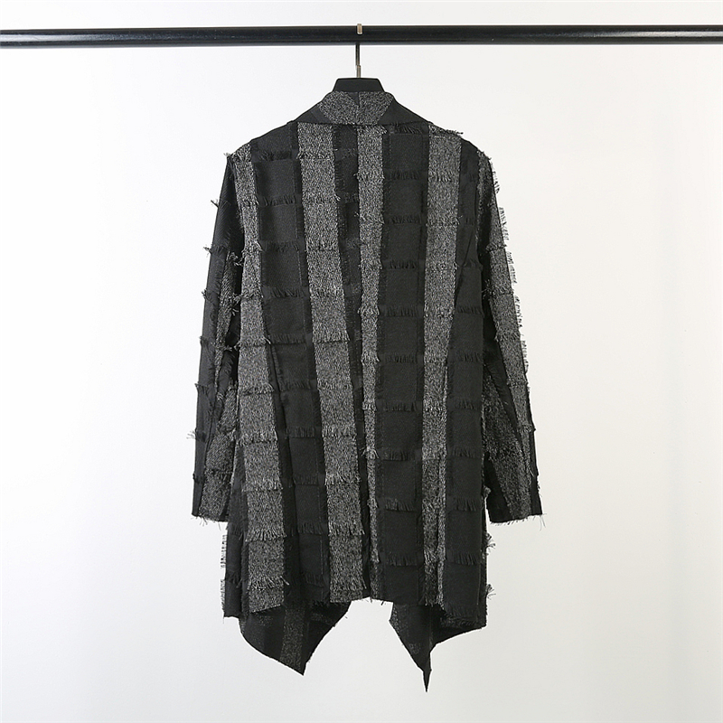 Mùa thu nam cá tính thô áo khoác phong cách Harajuku thẻ sọc cardigan thiết kế tối áo gió 1 lớp rẻ