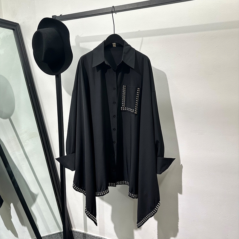 Dark Niche Irregular Batman Loose Long Oversized Long-Sleeve Shirt, Cool and Stylish Japanese-Style Studded Top