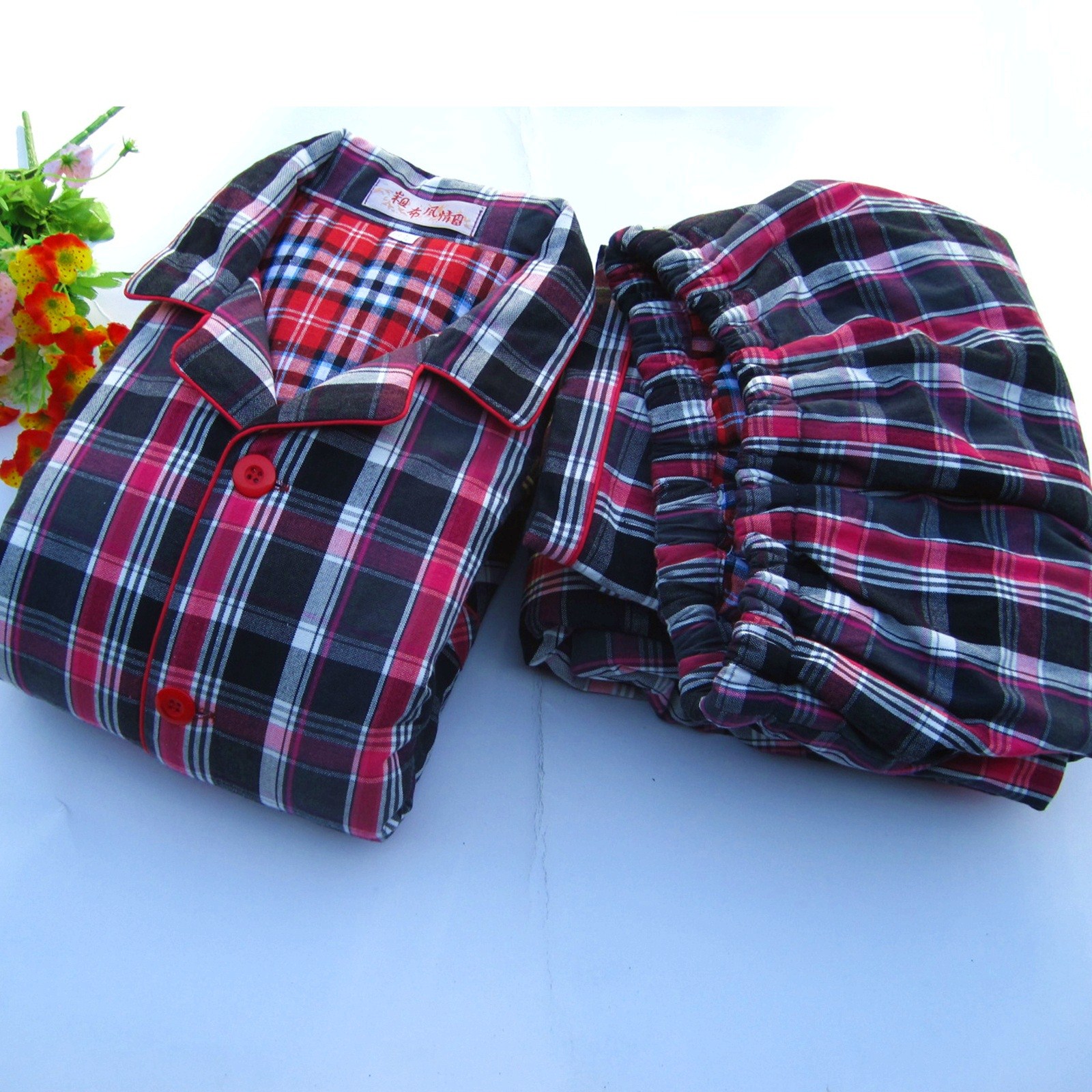 Clearance autumn and winter cotton old coarse cloth men and women plus cotton thick cotton pajamas cotton home clothing pajamas set