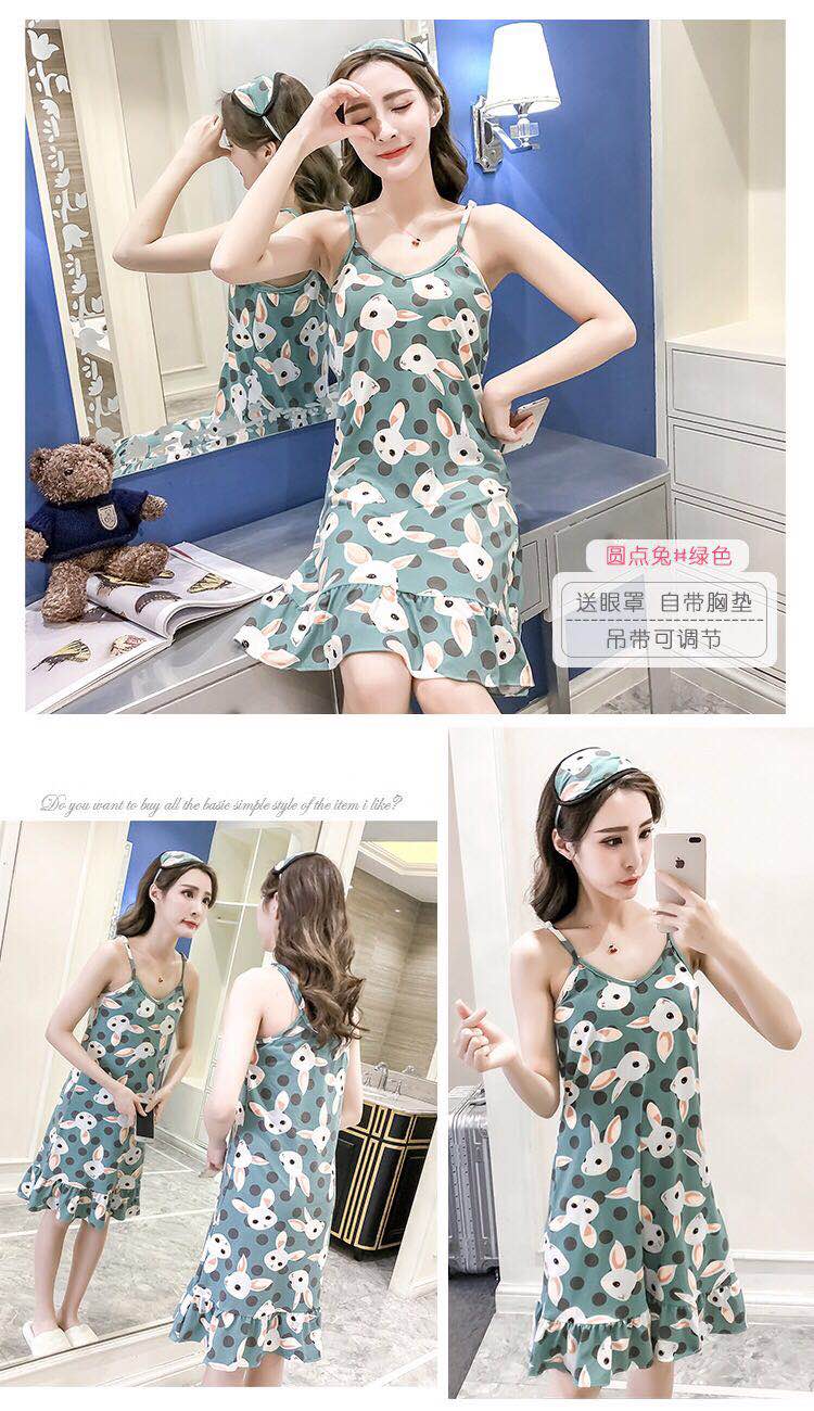 Phụ nữ mùa hè phương thức kích thước lớn phần mỏng lỏng sexy với ngực pad nightdress ngọt ngào dễ thương sling đồ ngủ sinh viên