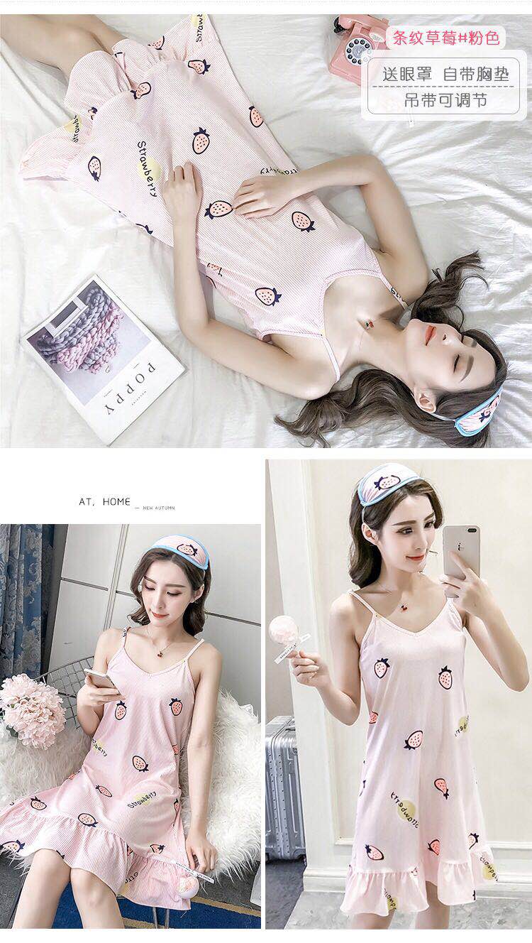 Phụ nữ mùa hè phương thức kích thước lớn phần mỏng lỏng sexy với ngực pad nightdress ngọt ngào dễ thương sling đồ ngủ sinh viên