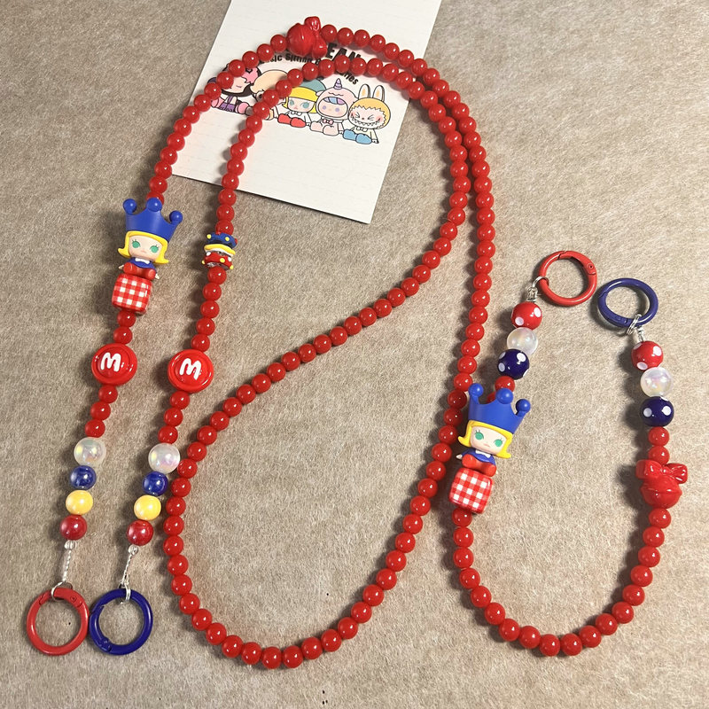 Original DIY Phone Chain with Sitting Blue Princess Cute Beads DIY Beaded Chain Hanging Chain Long Phone Crossbody Strap