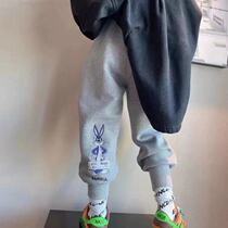 South Korea Girl Gush Pants Sports Pants 2021 Autumn Winter New CUHK Child Loose Integrated Suede Thickened Pants Tide