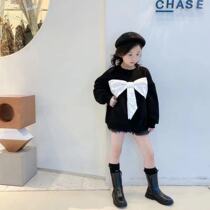 South Korean childrens clothing girls long clothing dress spring autumn 2021 new CUHK Fairy Ocean Gas Plus Suede butterfly knot necropolis