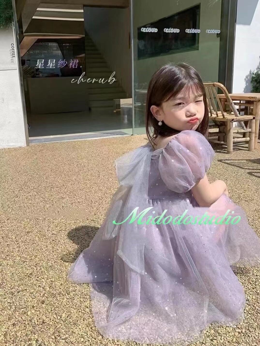 Non-refundable and non-refundable girl purple dress 2021 new children's super foreign style fairy princess dress mesh puff sleeves
