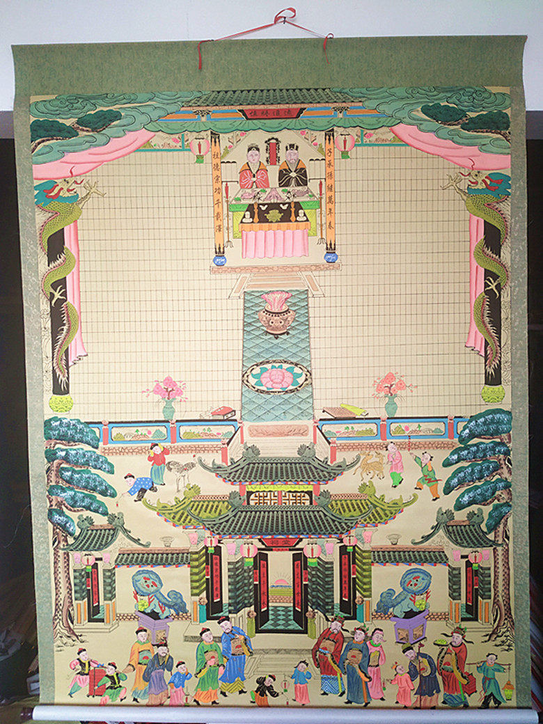 Height 180cm hand-painted mounted family hall axis sub-family genealogy shadow hanging painting in the hall ancestral lineage picture year painting hanging scroll