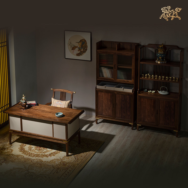 Copper master Copper wood furniture Jin Yun Tiancheng New Chinese desk chair Bookcase Study solid wood furniture