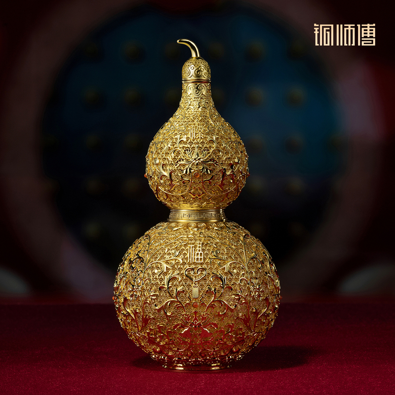 Copper Master's "Flower Wire Auspicious Gourd" Copper Gourd Ornament Decoration Housewarming New Home Opening Qixi Festival Gift