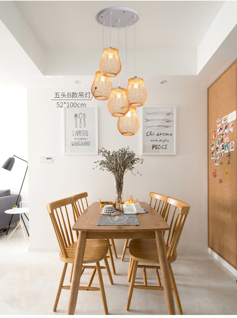 New Chinese LED Pendant Light Bamboo Lanterns Shade Simple Dining Room