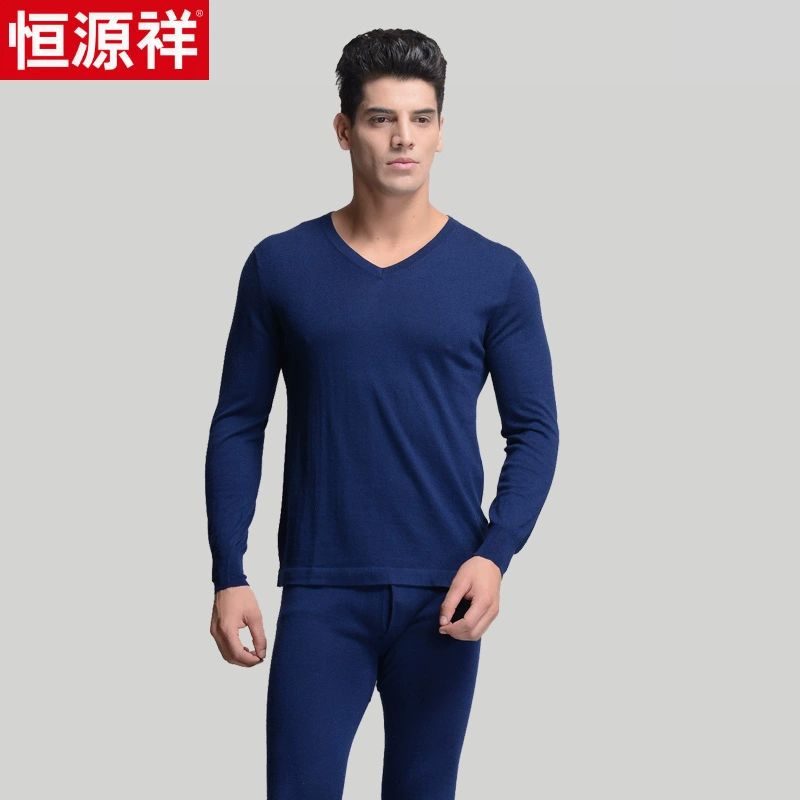 Đồ lót cashmere nam Hengyuanxiang nguyên chất cashmere cổ chữ V bộ đồ giữ nhiệt mỏng, thoải mái, nhẹ và ấm áp cho nam giới - Phù hợp với nóng lên