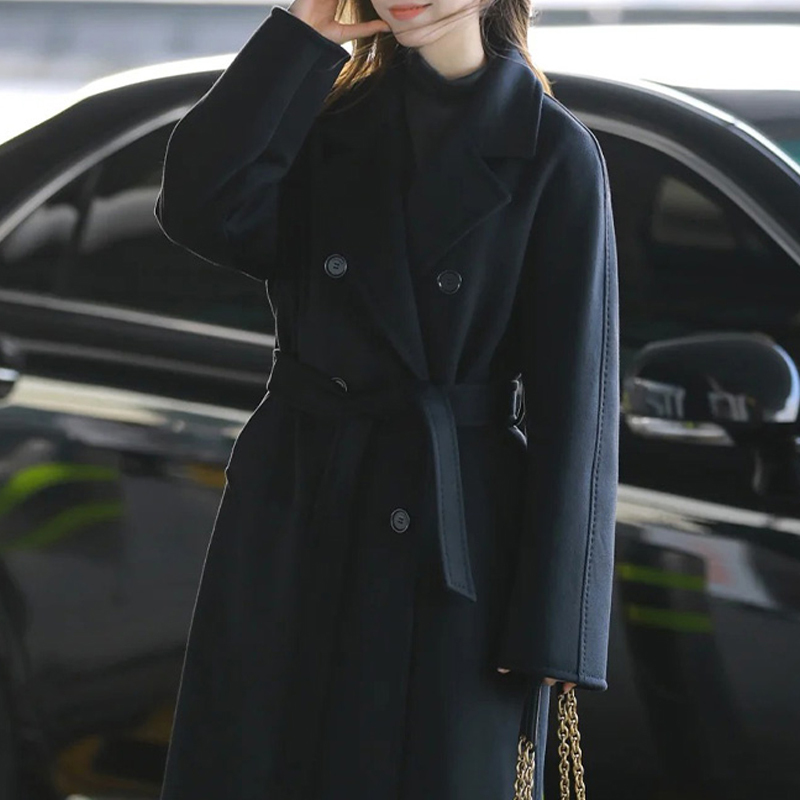 Black Double-Sided Cashmere Coat for Women, Mid-Length 101801, Double-Breasted, Fashionable Double-Sided Fleece, High-End Woolen Coat Black Double-Sided Cashmere Coat for Women, Mid-Length 101801, Double-Breasted, Fashionable Double-Sided Fleece, High-End Woolen Coat