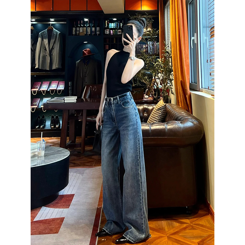 Loose Wide-Leg Jeans for Women 2025 New Floor-Length Pants High-Waisted Loose Slimming Straight-Leg Vintage Style Pants