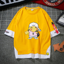 Summer 2020 new boys tide T-shirt middle and big boy handsome high school students cotton top loose short sleeve Tide mens clothing