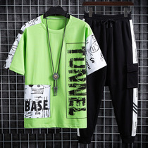 Summer Boy T-shirt short sleeve middle child 12-15 year old street dance handsome fat boy Korean suit loose plus spring tide