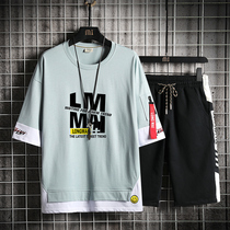 Summer mens Big Boy summer suit 2020 new junior high school students 12-15 years old Korean version of boy loose foreign mens clothing